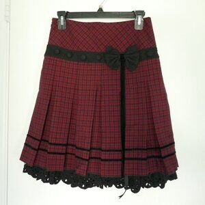 red black plaid knee length pleated skirt harajuku schoolgirl size 9
